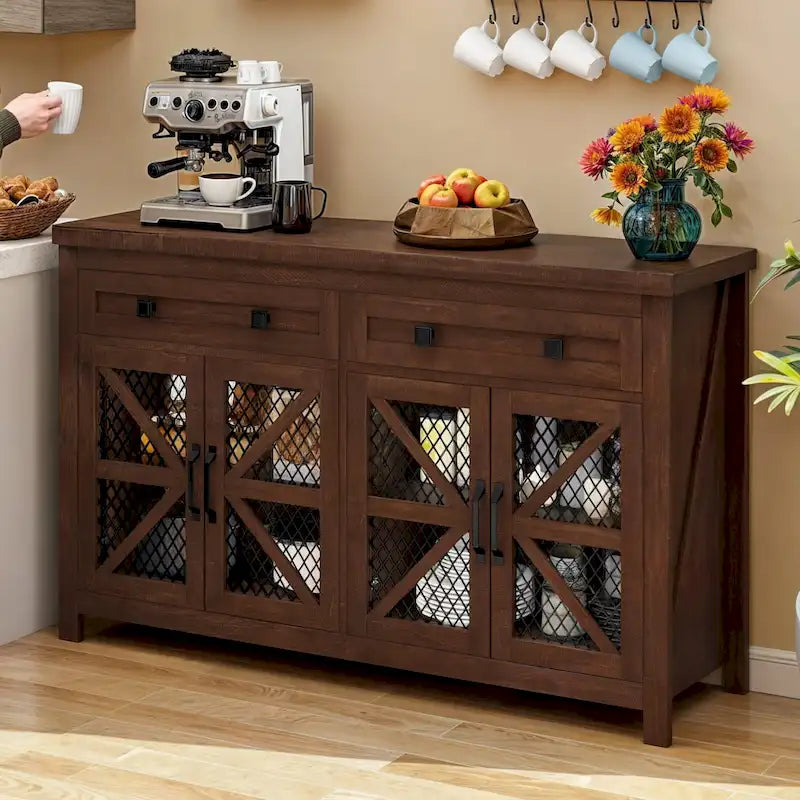 55-Inch Farmhouse Sideboard Buffet Cabinet with Coffee Bar Storage