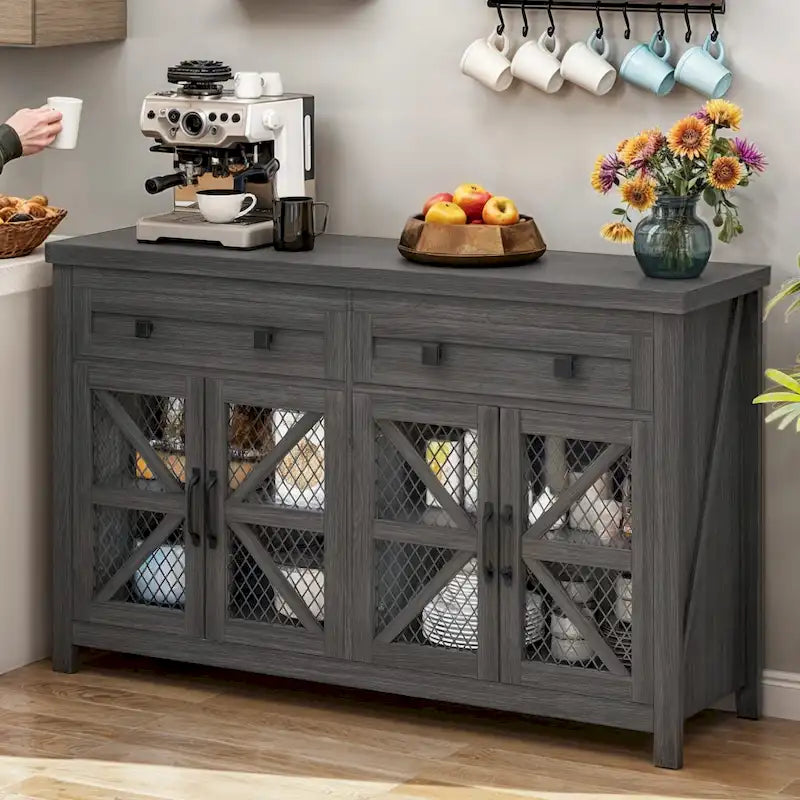 55-Inch Farmhouse Sideboard Buffet Cabinet with Coffee Bar Storage