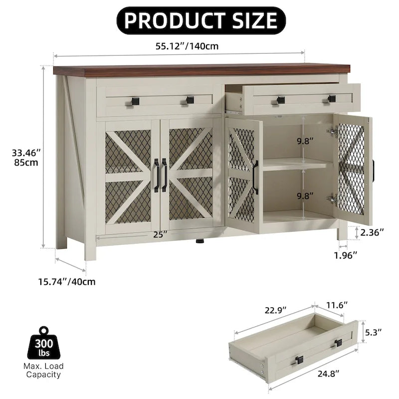 55-Inch Farmhouse Sideboard Buffet Cabinet with Coffee Bar Storage