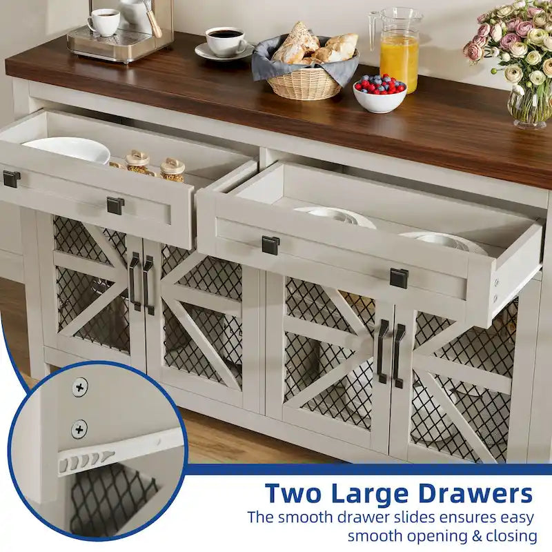 55-Inch Farmhouse Sideboard Buffet Cabinet with Coffee Bar Storage