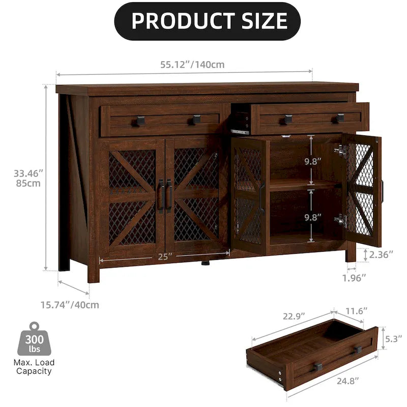 55-Inch Farmhouse Sideboard Buffet Cabinet with Coffee Bar Storage