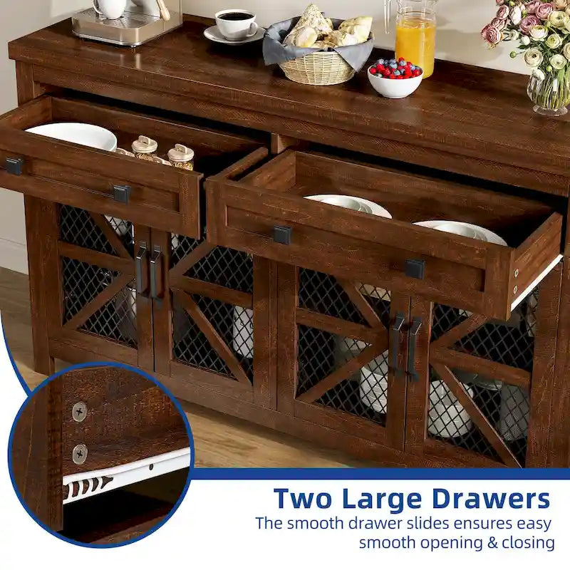 55-Inch Farmhouse Sideboard Buffet Cabinet with Coffee Bar Storage