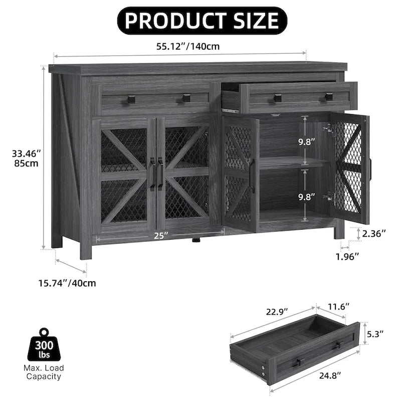 55-Inch Farmhouse Sideboard Buffet Cabinet with Coffee Bar Storage