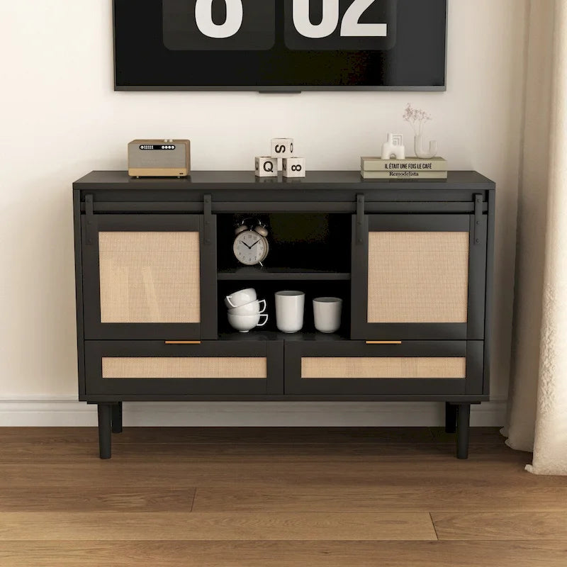 Sliding Barn Door Freestanding Storage Cabinet with Shelves