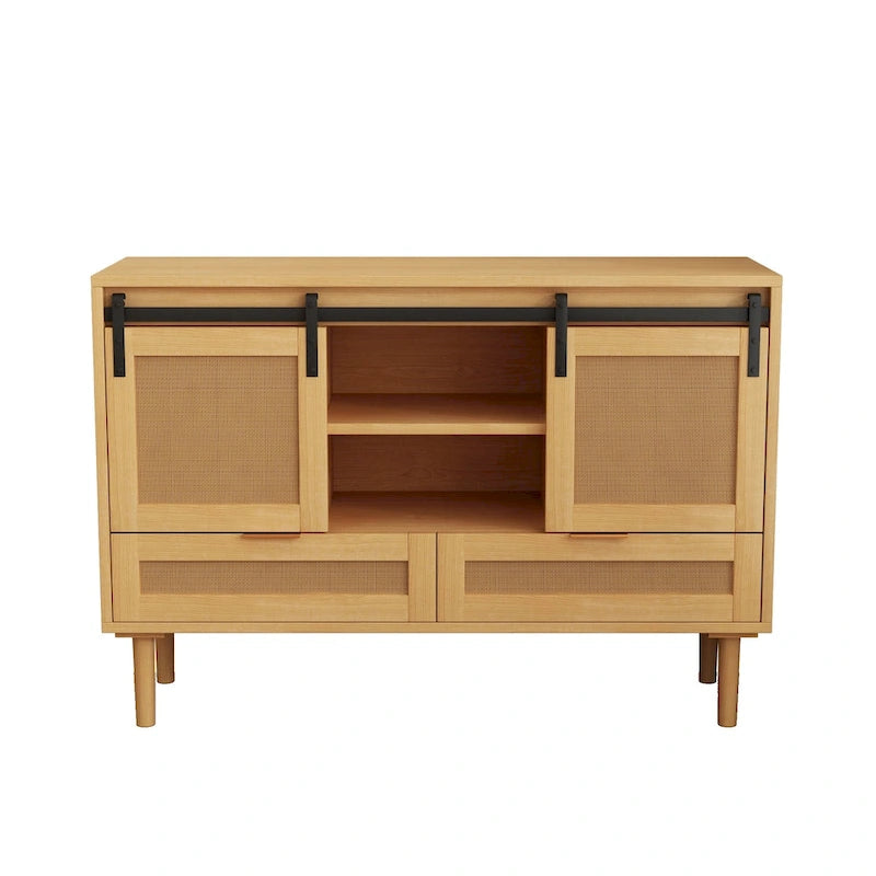 Sliding Barn Door Freestanding Storage Cabinet with Shelves