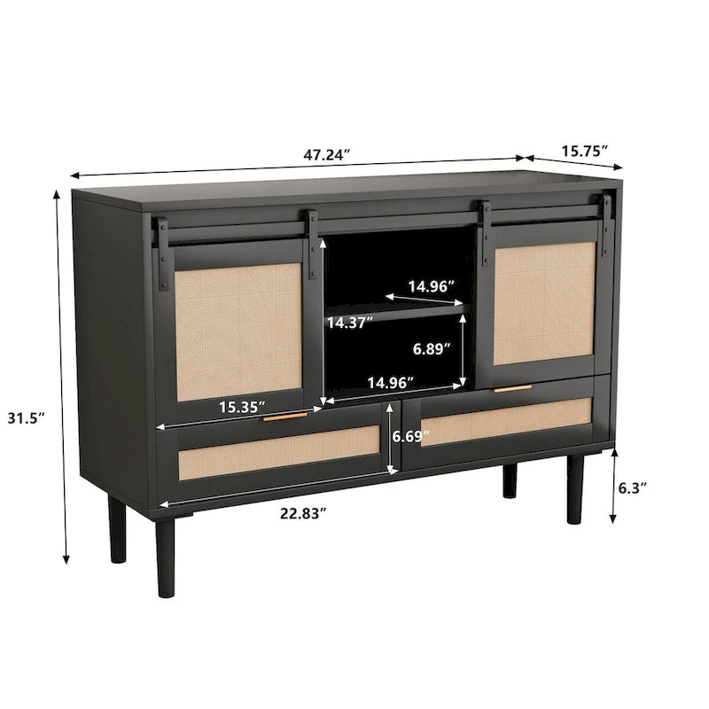 Sliding Barn Door Freestanding Storage Cabinet with Shelves