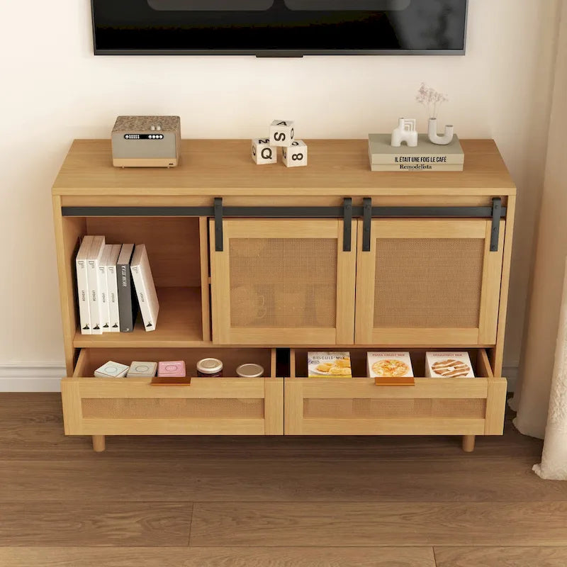 Sliding Barn Door Freestanding Storage Cabinet with Shelves