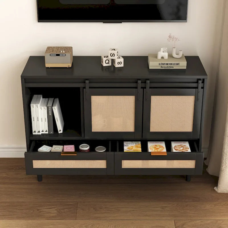 Sliding Barn Door Freestanding Storage Cabinet with Shelves
