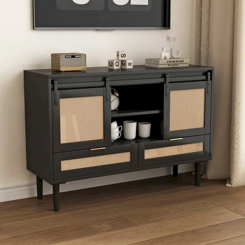 Sliding Barn Door Freestanding Storage Cabinet with Shelves