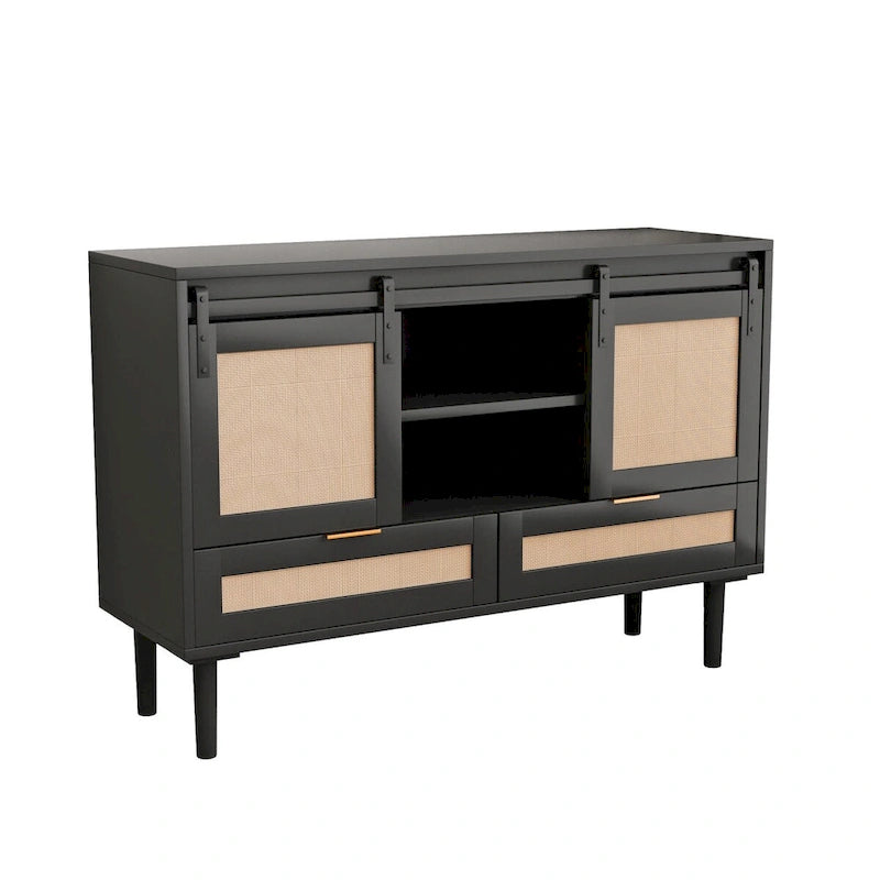 Sliding Barn Door Freestanding Storage Cabinet with Shelves