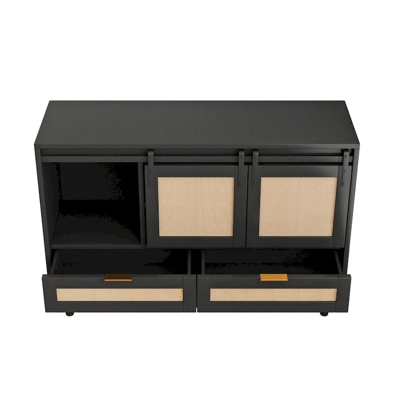 Sliding Barn Door Freestanding Storage Cabinet with Shelves