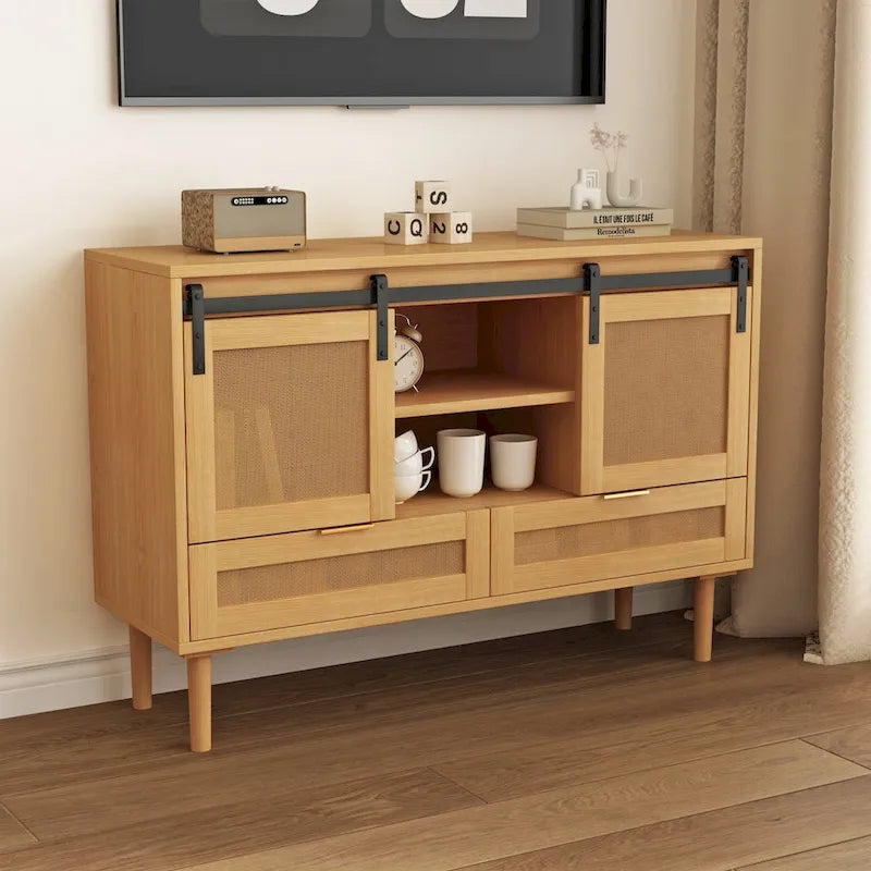 Sliding Barn Door Freestanding Storage Cabinet with Shelves