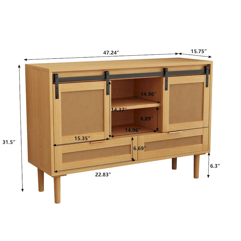 Sliding Barn Door Freestanding Storage Cabinet with Shelves