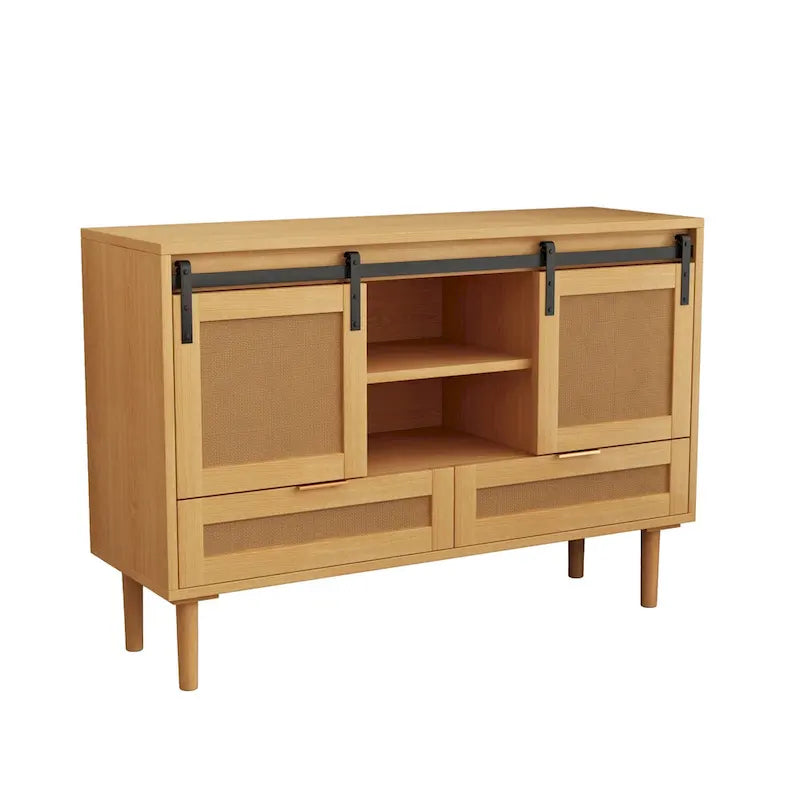 Sliding Barn Door Freestanding Storage Cabinet with Shelves