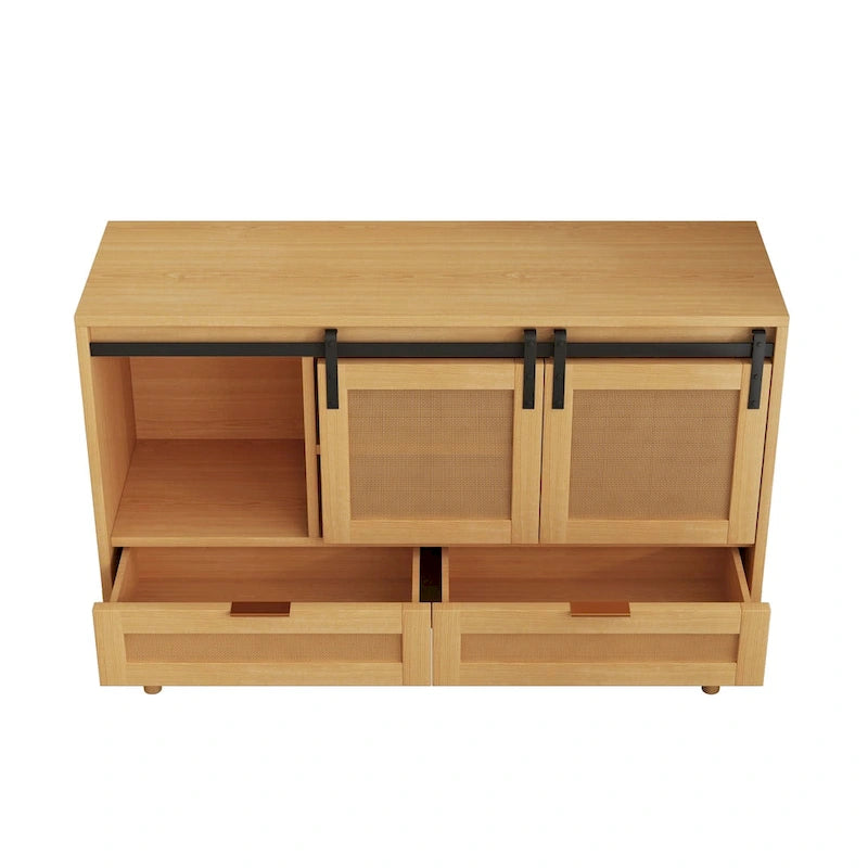 Sliding Barn Door Freestanding Storage Cabinet with Shelves