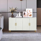 Wood TV Stand with Storage Cabinet and Adjustable Shelves
