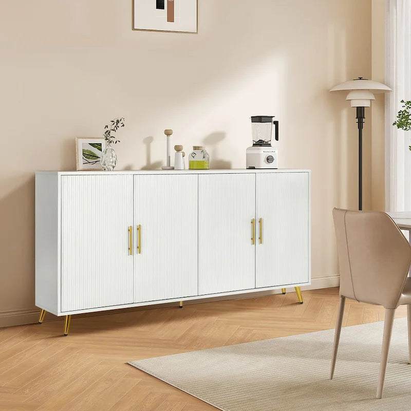 Wood TV Stand with Storage Cabinet and Adjustable Shelves