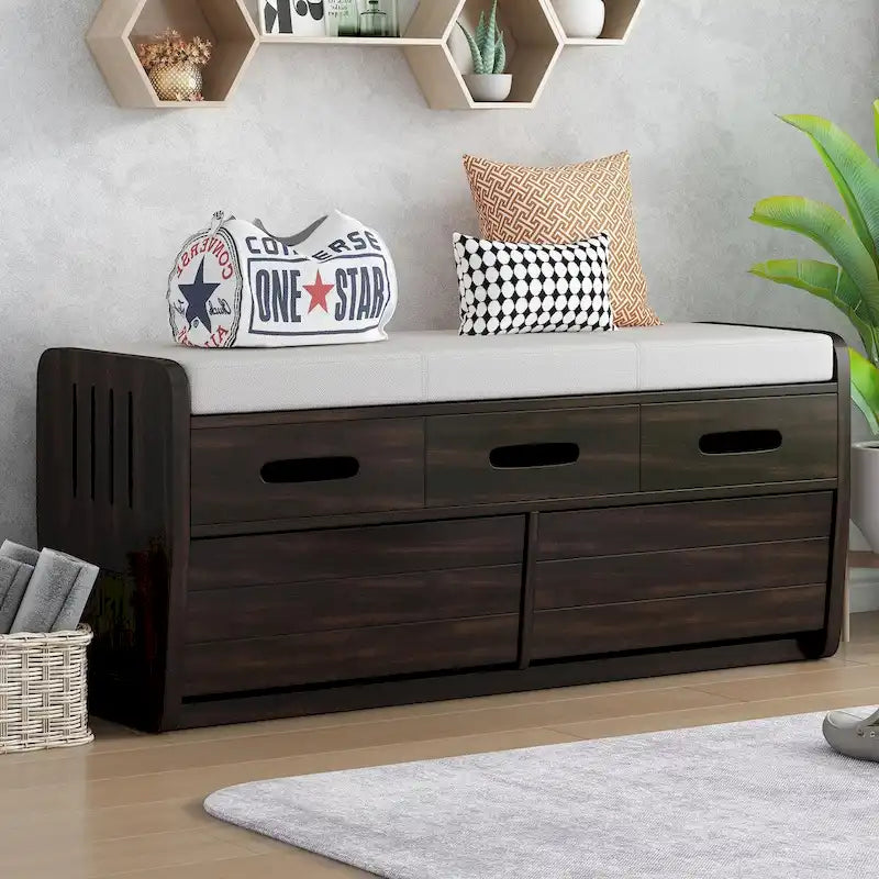 Rustic Storage Shoe Bench with Drawers and Hidden Storage