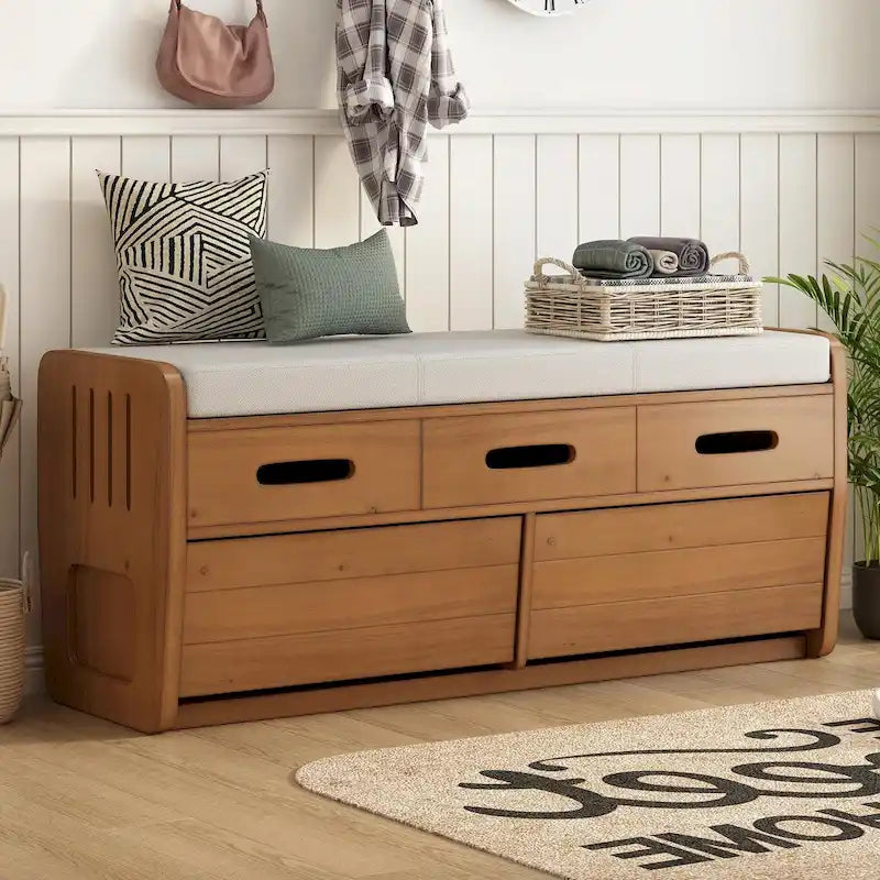 Rustic Storage Shoe Bench with Drawers and Hidden Storage