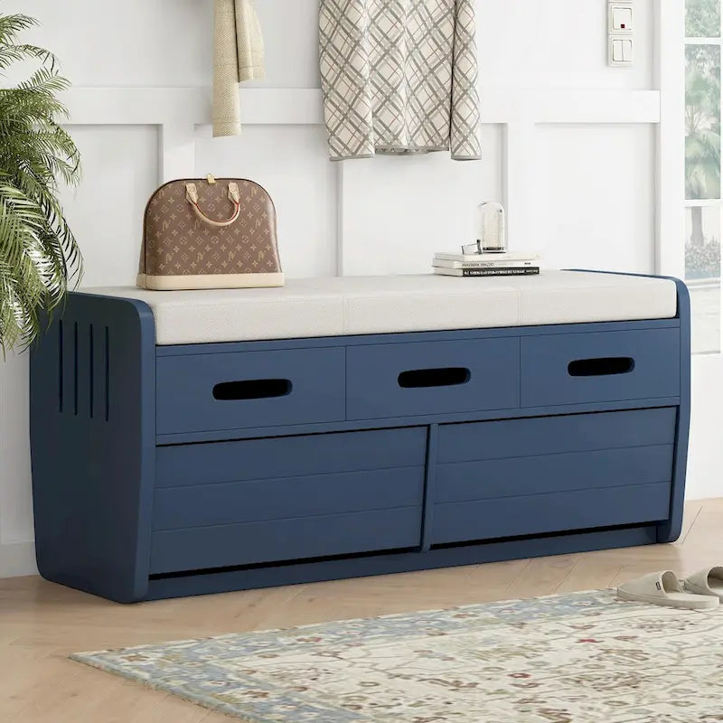 Rustic Storage Shoe Bench with Drawers and Hidden Storage