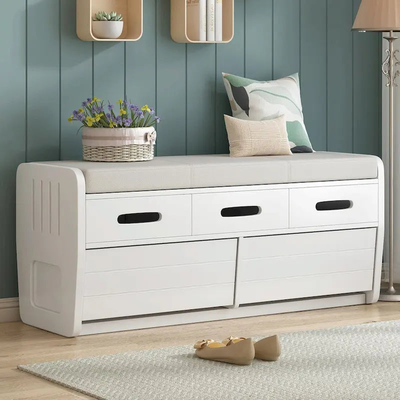 Rustic Storage Shoe Bench with Drawers and Hidden Storage