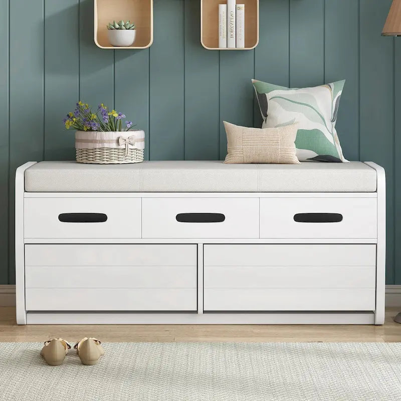 Rustic Storage Shoe Bench with Drawers and Hidden Storage