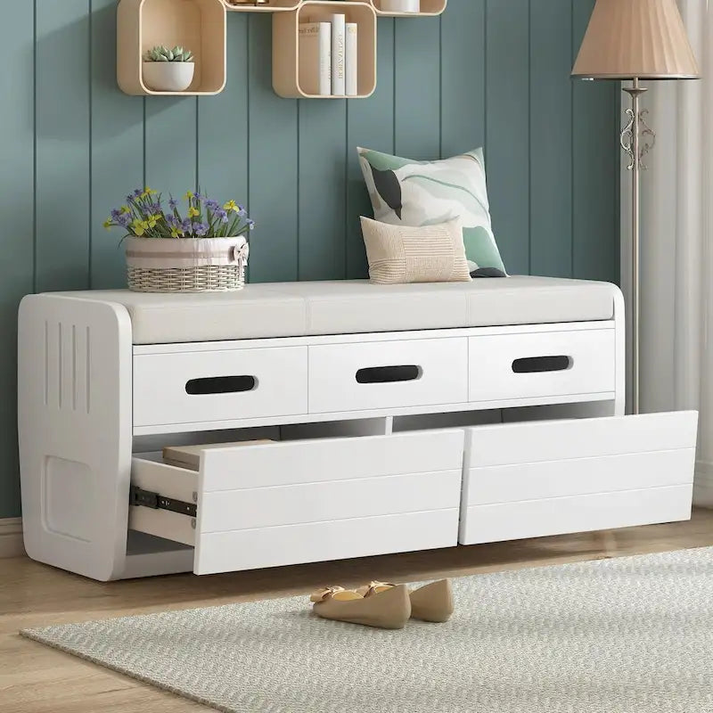 Rustic Storage Shoe Bench with Drawers and Hidden Storage
