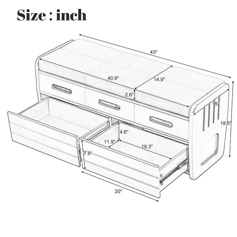 Rustic Storage Shoe Bench with Drawers and Hidden Storage