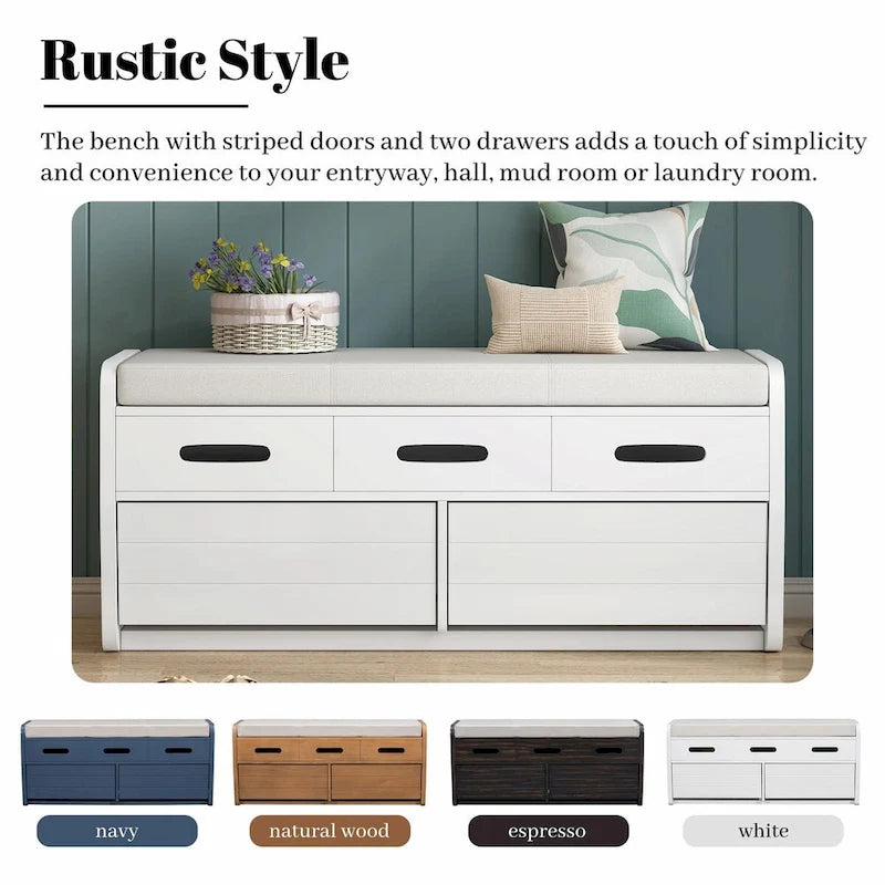 Rustic Storage Shoe Bench with Drawers and Hidden Storage