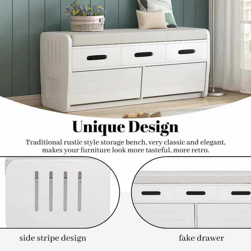 Rustic Storage Shoe Bench with Drawers and Hidden Storage