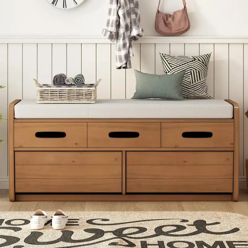 Rustic Storage Shoe Bench with Drawers and Hidden Storage