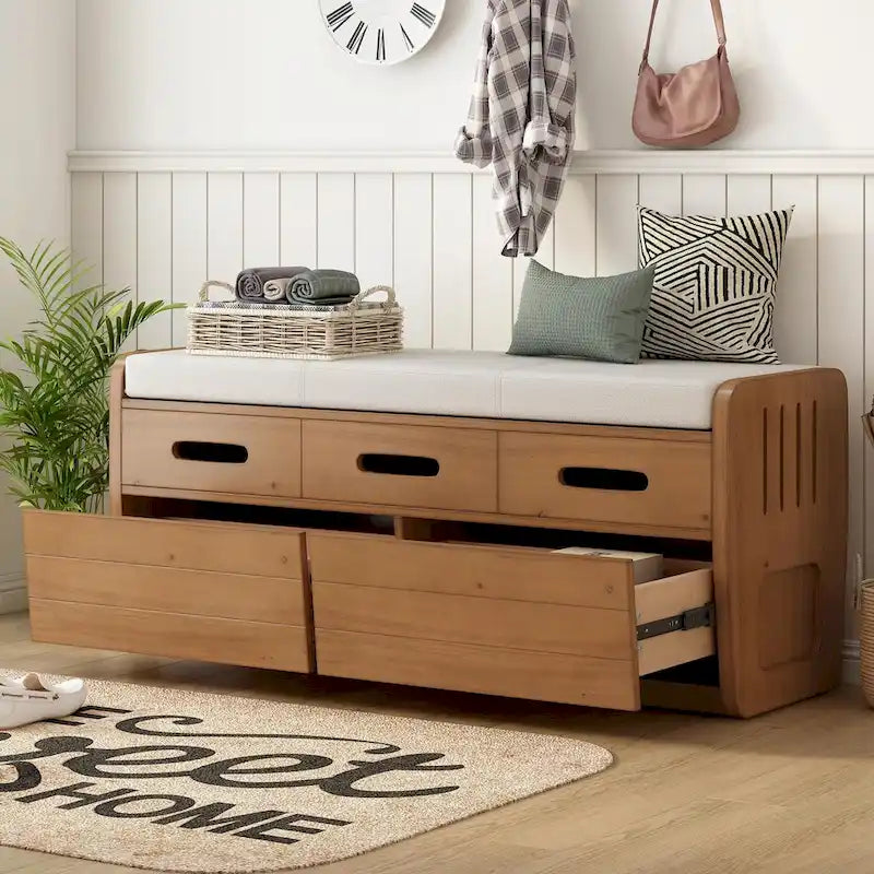 Rustic Storage Shoe Bench with Drawers and Hidden Storage