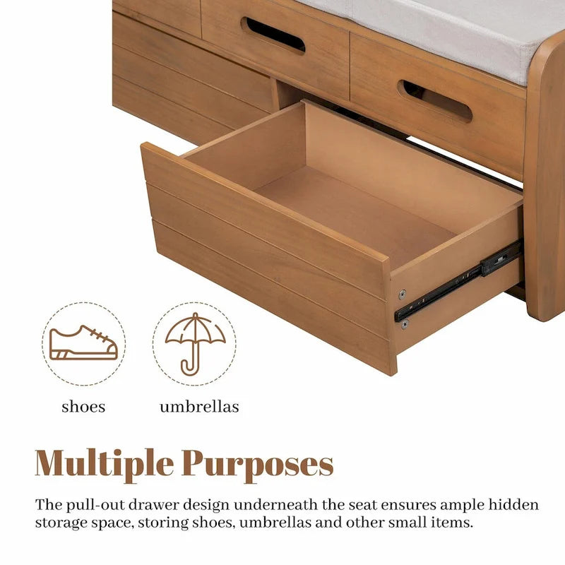 Rustic Storage Shoe Bench with Drawers and Hidden Storage