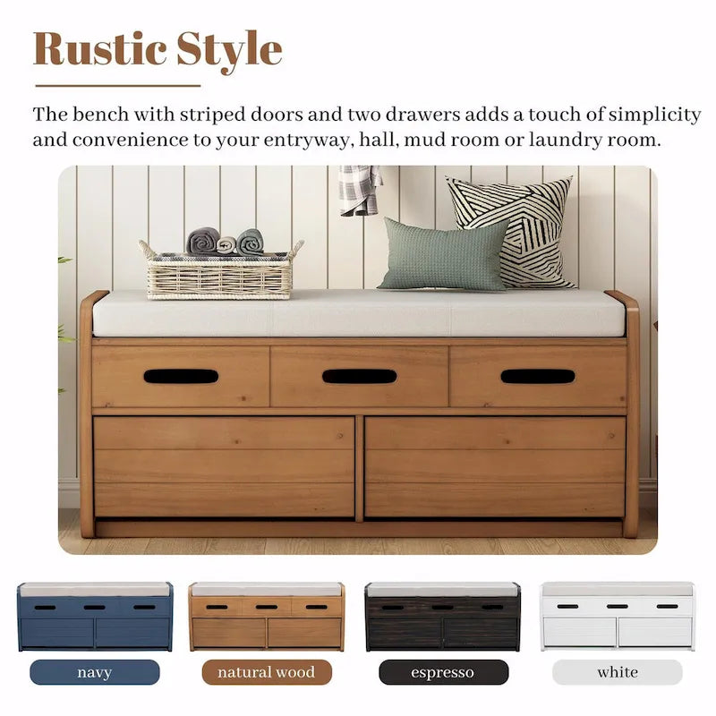 Rustic Storage Shoe Bench with Drawers and Hidden Storage