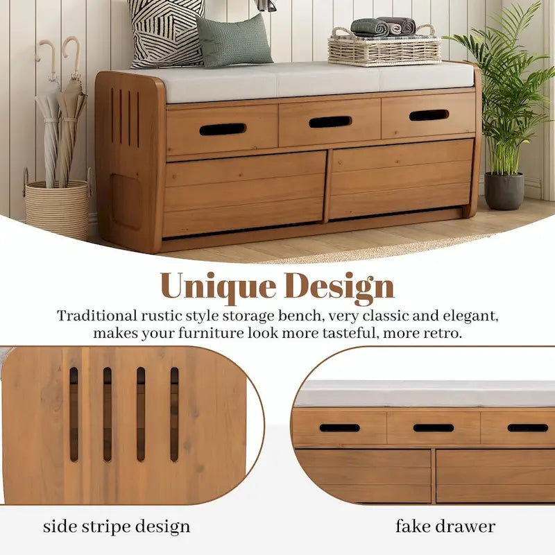 Rustic Storage Shoe Bench with Drawers and Hidden Storage