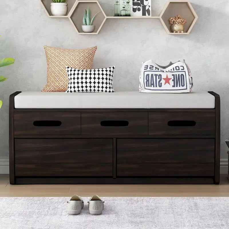 Rustic Storage Shoe Bench with Drawers and Hidden Storage