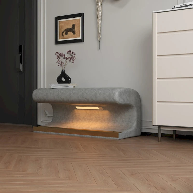 Leather Upholstered Entryway Bench Ottoman with LED Sensor Light