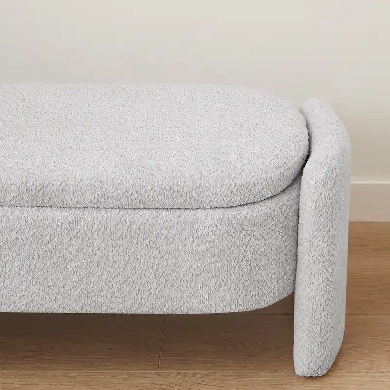 Fleece Fabric Storage Ottoman Bench with Lift-Top Compartment
