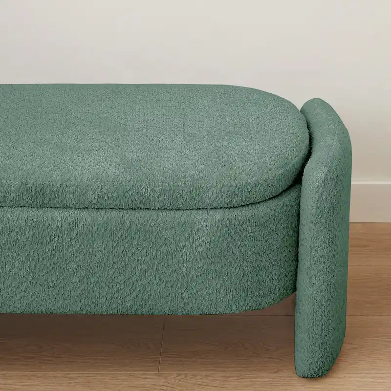 Fleece Fabric Storage Ottoman Bench with Lift-Top Compartment