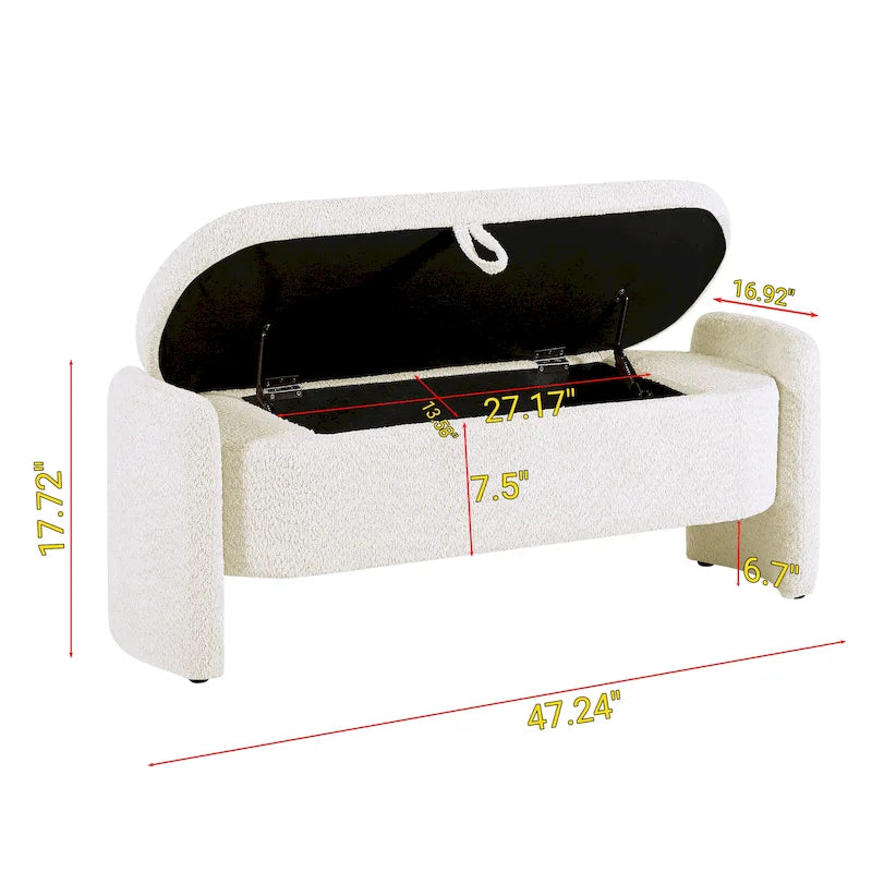 Fleece Fabric Storage Ottoman Bench with Lift-Top Compartment