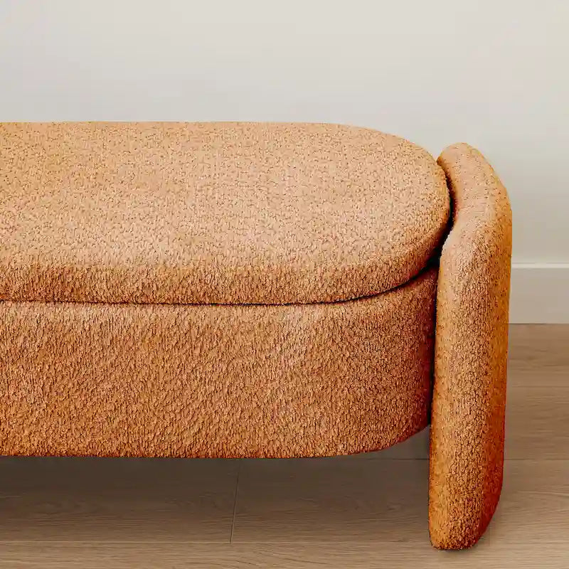Fleece Fabric Storage Ottoman Bench with Lift-Top Compartment