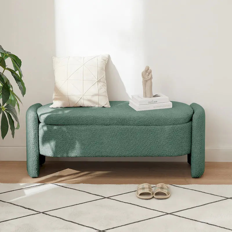 Fleece Fabric Storage Ottoman Bench with Lift-Top Compartment