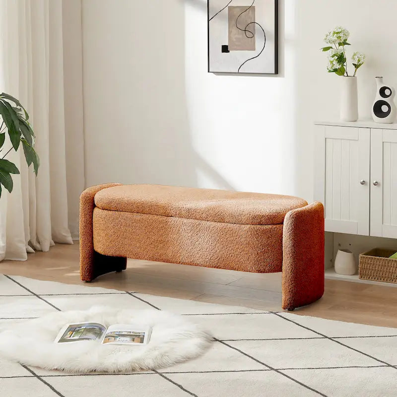 Fleece Fabric Storage Ottoman Bench with Lift-Top Compartment