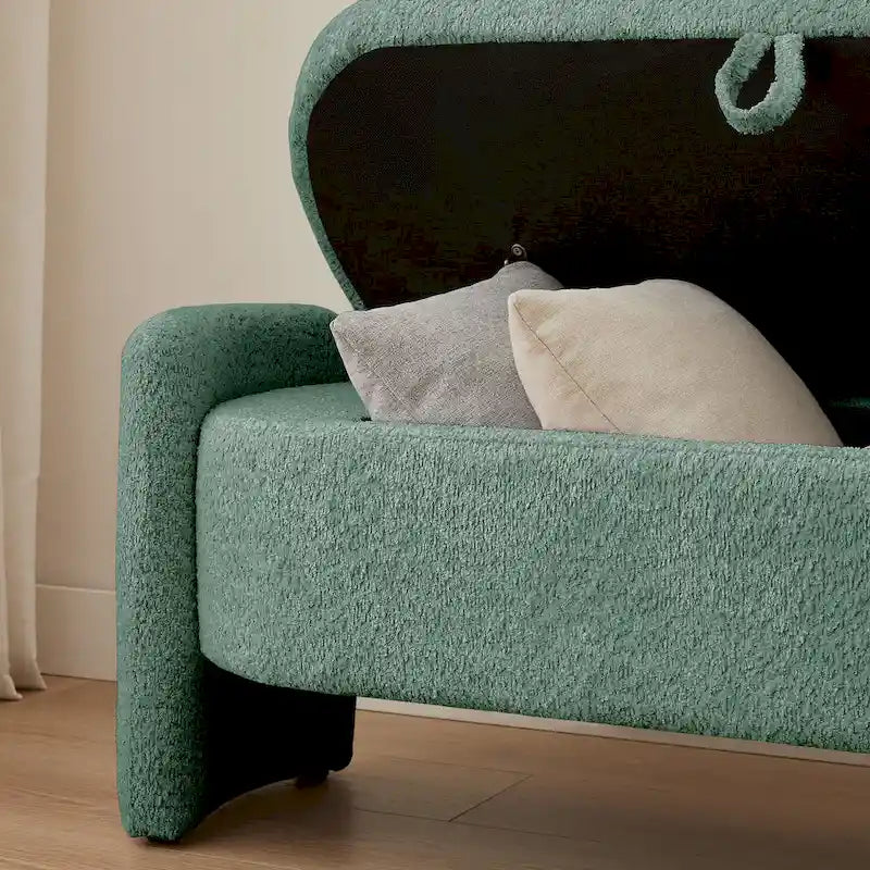 Fleece Fabric Storage Ottoman Bench with Lift-Top Compartment