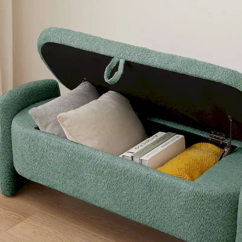 Fleece Fabric Storage Ottoman Bench with Lift-Top Compartment