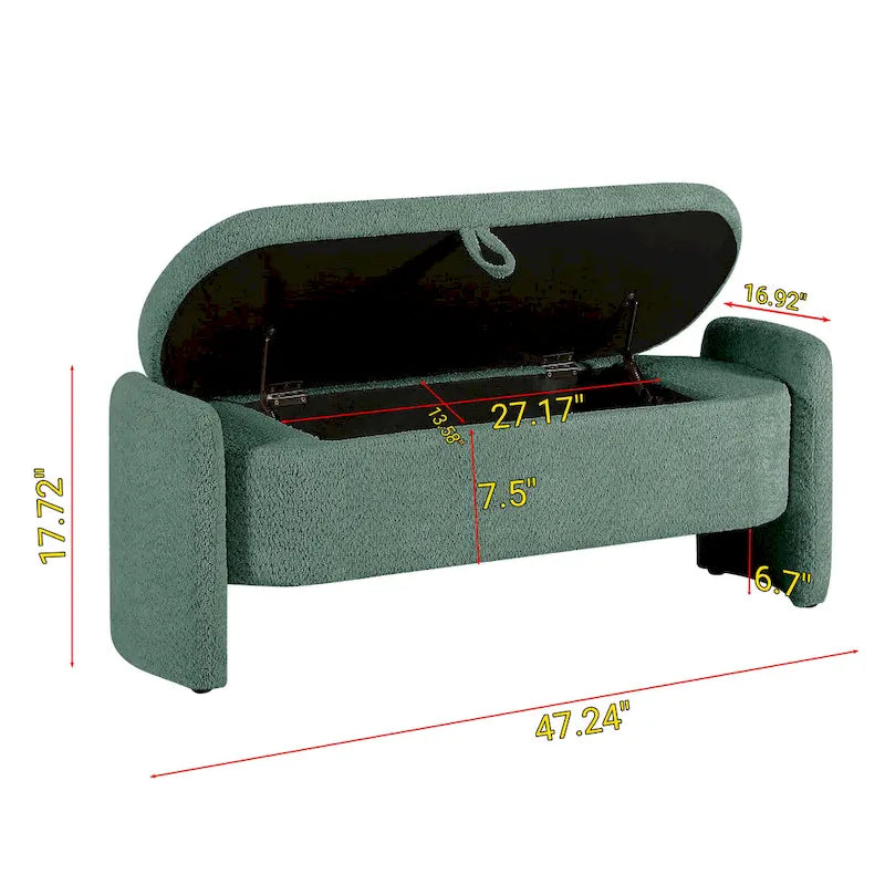 Fleece Fabric Storage Ottoman Bench with Lift-Top Compartment