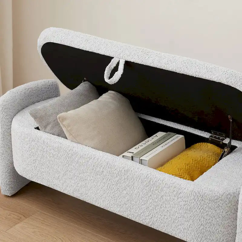 Fleece Fabric Storage Ottoman Bench with Lift-Top Compartment