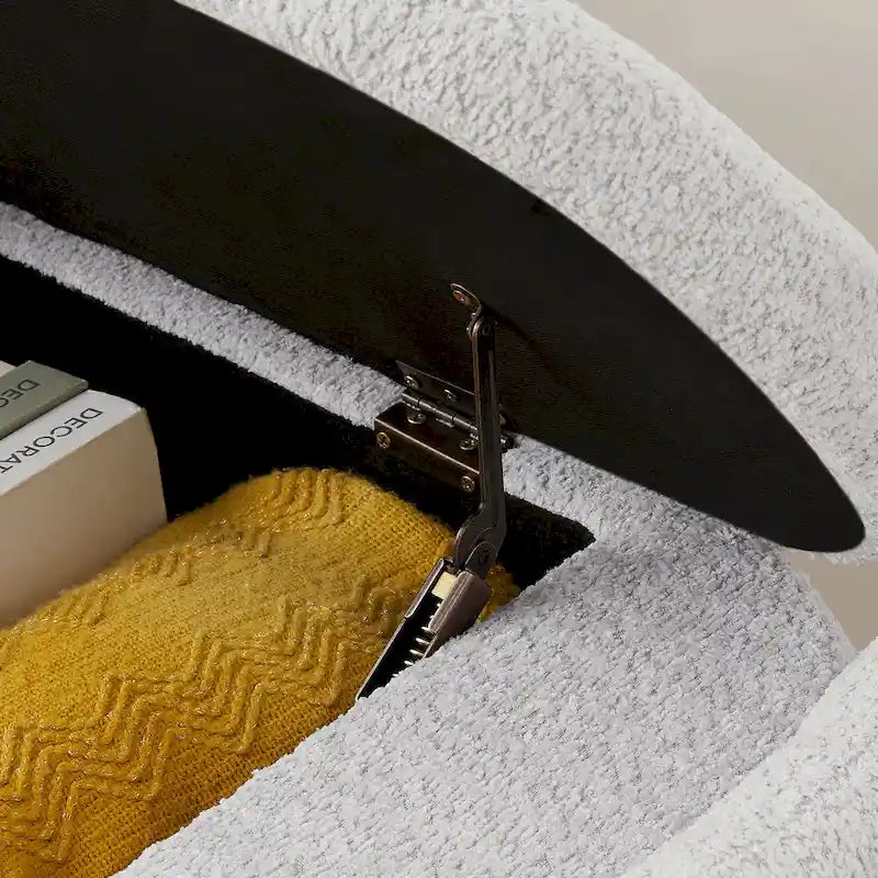 Fleece Fabric Storage Ottoman Bench with Lift-Top Compartment
