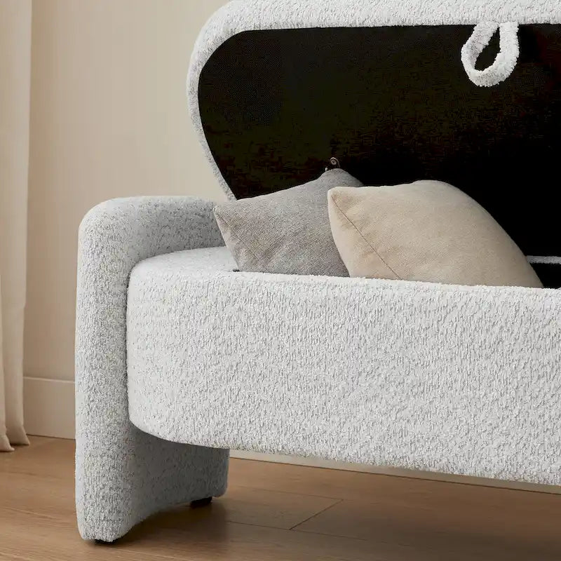 Fleece Fabric Storage Ottoman Bench with Lift-Top Compartment