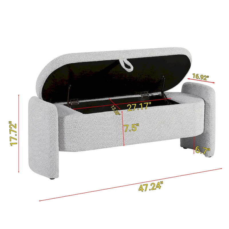 Fleece Fabric Storage Ottoman Bench with Lift-Top Compartment
